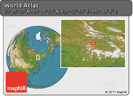 Satellite Location Map of the Area around 64° 0' 52" N, 140° 19' 29" E