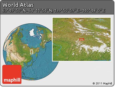 Satellite Location Map of the Area around 64° 0' 52" N, 140° 19' 29" E