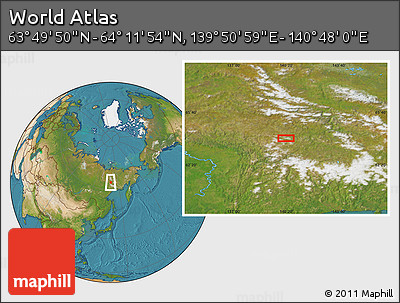 Satellite Location Map of the Area around 64° 0' 52" N, 140° 19' 29" E