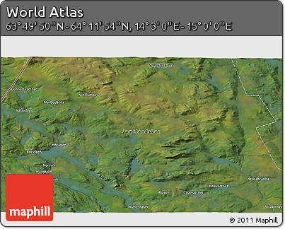 Satellite 3D Map of the Area around 64° 0' 52" N, 14° 31' 30" E