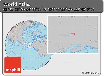 Gray Location Map of the Area around 64° 0' 52" N, 151° 13' 29" W