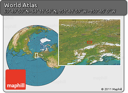 Satellite Location Map of the Area around 64° 0' 52" N, 151° 13' 29" W
