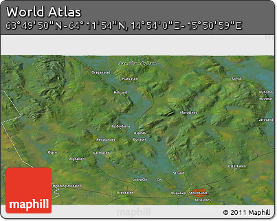 Satellite 3D Map of the Area around 64° 0' 52" N, 15° 22' 30" E