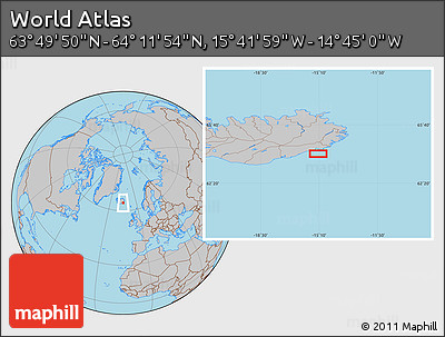 Gray Location Map of the Area around 64° 0' 52" N, 15° 13' 29" W