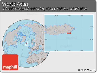 Gray Location Map of the Area around 64° 0' 52" N, 15° 13' 29" W