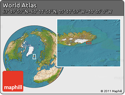 Satellite Location Map of the Area around 64° 0' 52" N, 15° 13' 29" W
