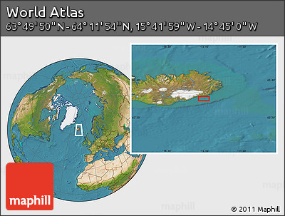 Satellite Location Map of the Area around 64° 0' 52" N, 15° 13' 29" W