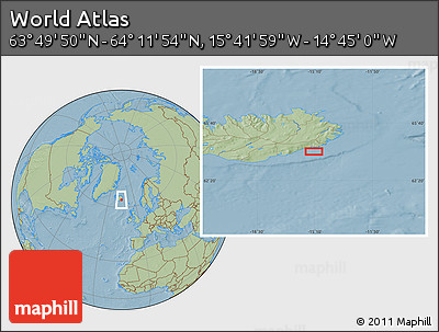 Savanna Style Location Map of the Area around 64° 0' 52" N, 15° 13' 29" W, hill shading