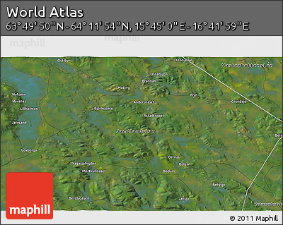 Satellite 3D Map of the Area around 64° 0' 52" N, 16° 13' 30" E