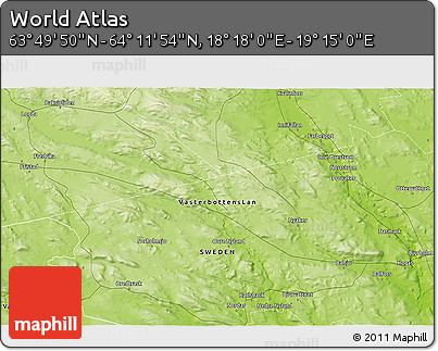 Physical 3D Map of the Area around 64° 0' 52" N, 18° 46' 29" E