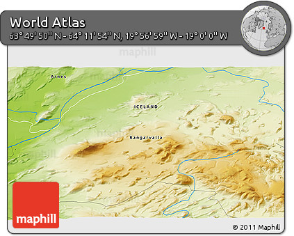 Physical 3D Map of the Area around 64° 0' 52" N, 19° 28' 30" W