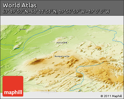 Physical 3D Map of the Area around 64° 0' 52" N, 19° 28' 30" W