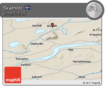 Shaded Relief Panoramic Map of Skálholt
