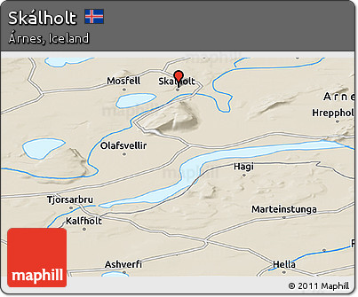 Shaded Relief Panoramic Map of Skálholt