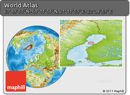 Physical Location Map of the Area around 64° 0' 52" N, 22° 10' 29" E