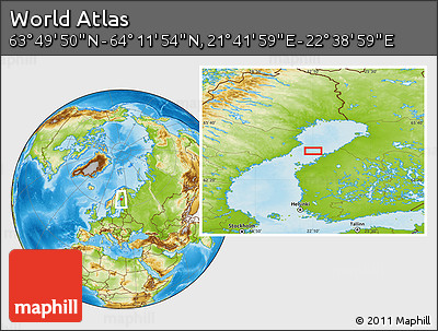 Physical Location Map of the Area around 64° 0' 52" N, 22° 10' 29" E