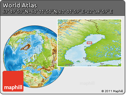 Physical Location Map of the Area around 64° 0' 52" N, 22° 10' 29" E