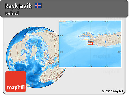 Shaded Relief Location Map of Reykjavík