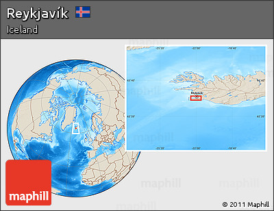 Shaded Relief Location Map of Reykjavík