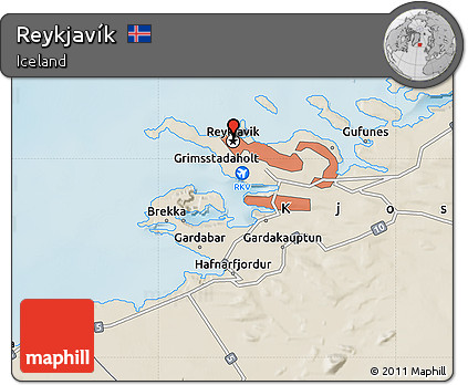 Shaded Relief Map of Reykjavík