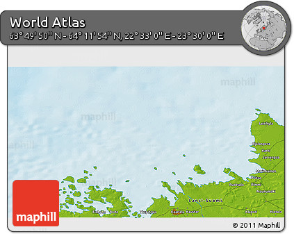 Physical 3D Map of the Area around 64° 0' 52" N, 23° 1' 29" E