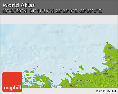 Physical 3D Map of the Area around 64° 0' 52" N, 23° 1' 29" E