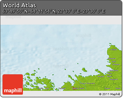 Physical 3D Map of the Area around 64° 0' 52" N, 23° 1' 29" E