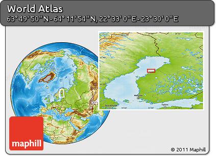 Physical Location Map of the Area around 64° 0' 52" N, 23° 1' 29" E