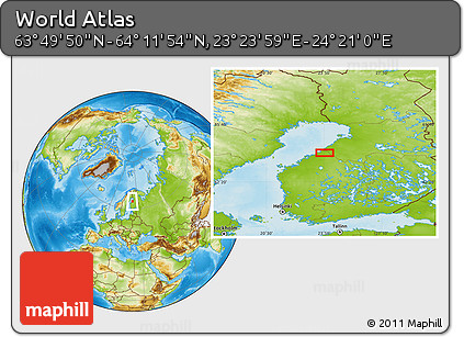 Physical Location Map of the Area around 64° 0' 52" N, 23° 52' 30" E