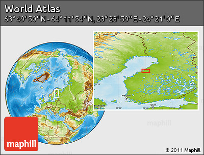 Physical Location Map of the Area around 64° 0' 52" N, 23° 52' 30" E
