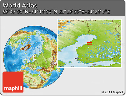 Physical Location Map of the Area around 64° 0' 52" N, 23° 52' 30" E