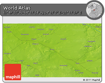 Physical 3D Map of the Area around 64° 0' 52" N, 24° 43' 30" E