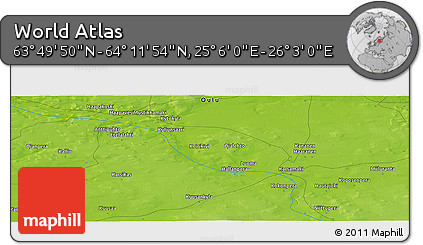 Physical Panoramic Map of the Area around 64° 0' 52" N, 25° 34' 30" E