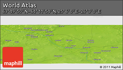 Physical Panoramic Map of the Area around 64° 0' 52" N, 25° 34' 30" E