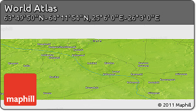 Physical Panoramic Map of the Area around 64° 0' 52" N, 25° 34' 30" E