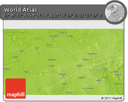 Physical 3D Map of the Area around 64° 0' 52" N, 26° 25' 29" E