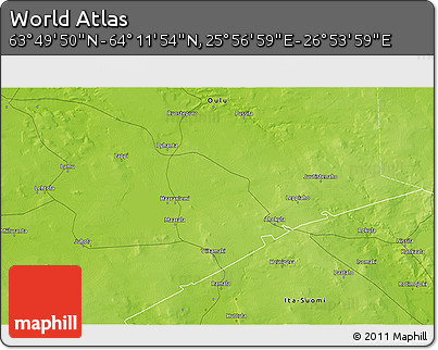 Physical 3D Map of the Area around 64° 0' 52" N, 26° 25' 29" E