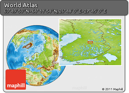 Physical Location Map of the Area around 64° 0' 52" N, 27° 16' 29" E