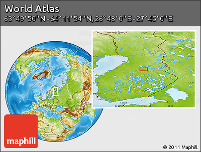 Physical Location Map of the Area around 64° 0' 52" N, 27° 16' 29" E