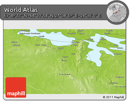 Physical 3D Map of the Area around 64° 0' 52" N, 28° 7' 30" E