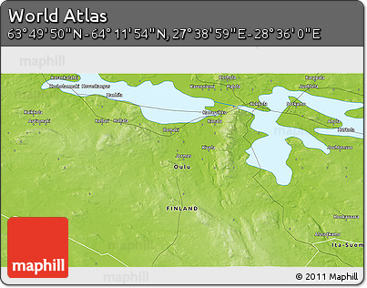 Physical 3D Map of the Area around 64° 0' 52" N, 28° 7' 30" E