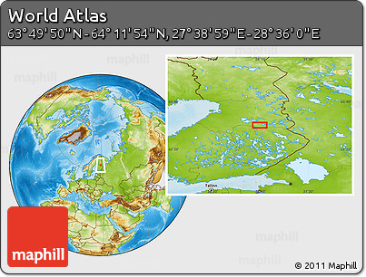 Physical Location Map of the Area around 64° 0' 52" N, 28° 7' 30" E