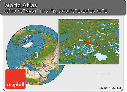 Satellite Location Map of the Area around 64° 0' 52" N, 28° 58' 30" E