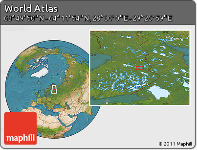 Satellite Location Map of the Area around 64° 0' 52" N, 28° 58' 30" E