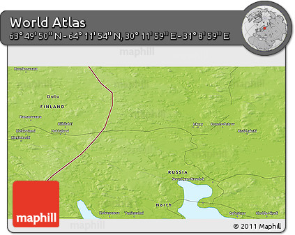 Physical 3D Map of the Area around 64° 0' 52" N, 30° 40' 29" E