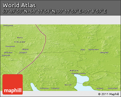 Physical 3D Map of the Area around 64° 0' 52" N, 30° 40' 29" E