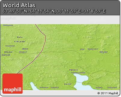 Physical 3D Map of the Area around 64° 0' 52" N, 30° 40' 29" E