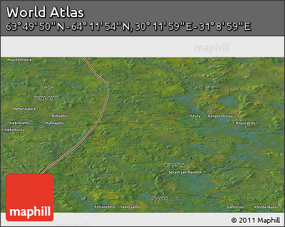 Satellite 3D Map of the Area around 64° 0' 52" N, 30° 40' 29" E