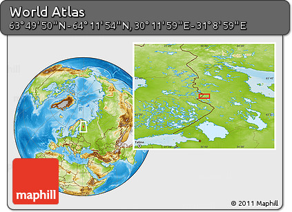 Physical Location Map of the Area around 64° 0' 52" N, 30° 40' 29" E