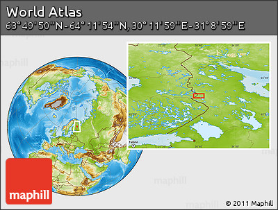 Physical Location Map of the Area around 64° 0' 52" N, 30° 40' 29" E